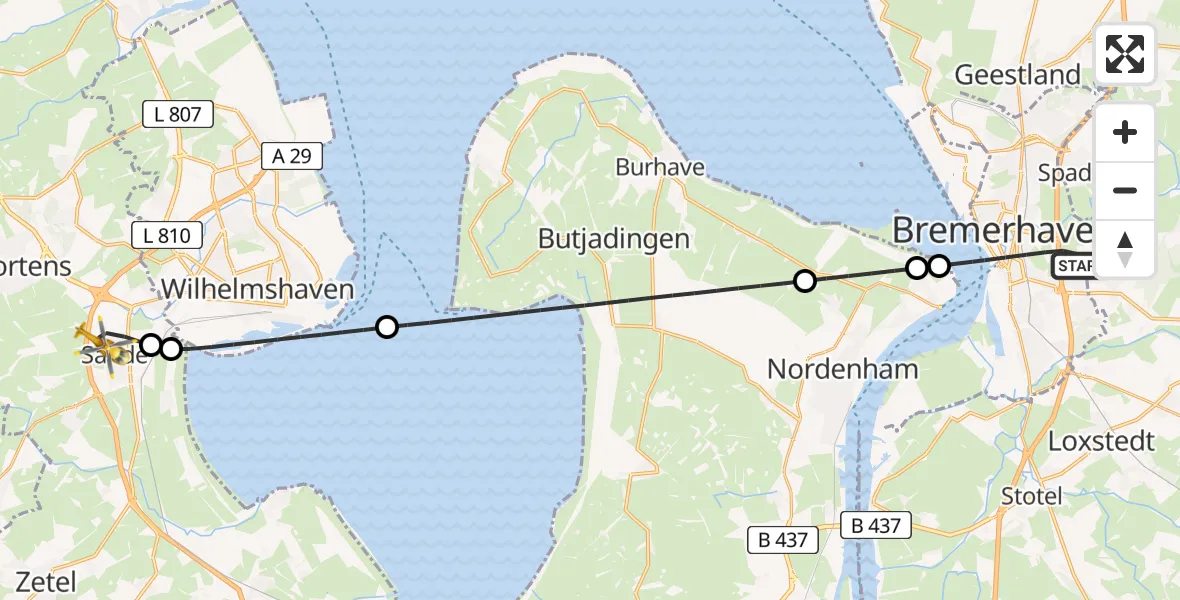 Flugroute Rettungshubschrauber Bremerhaven - Sande, 29 April 2026, 09:49