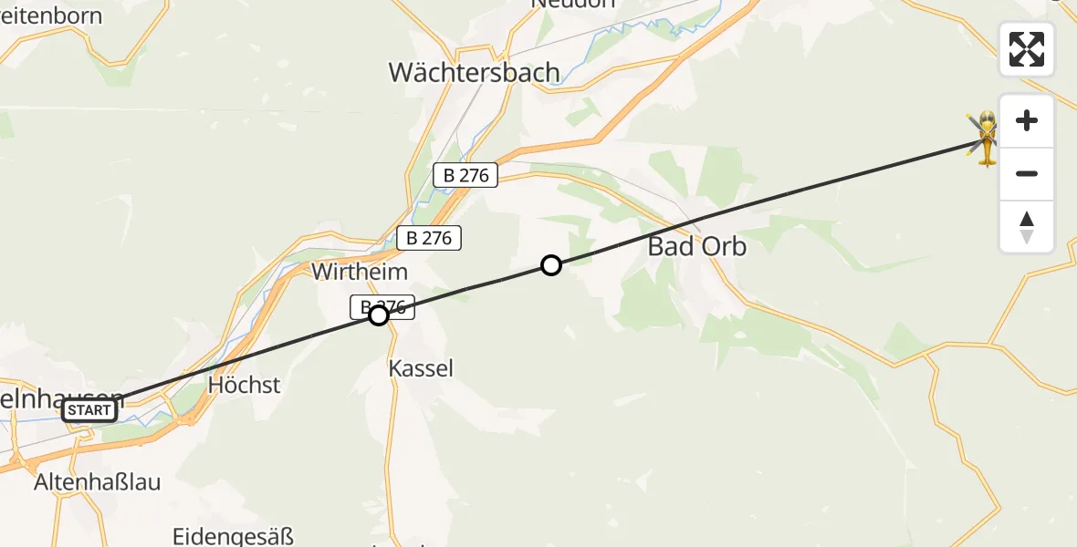 Flugroute Ambulanzhubschrauber Gelnhausen - Gutsbezirk Spessart, 29 April 2026, 09:50