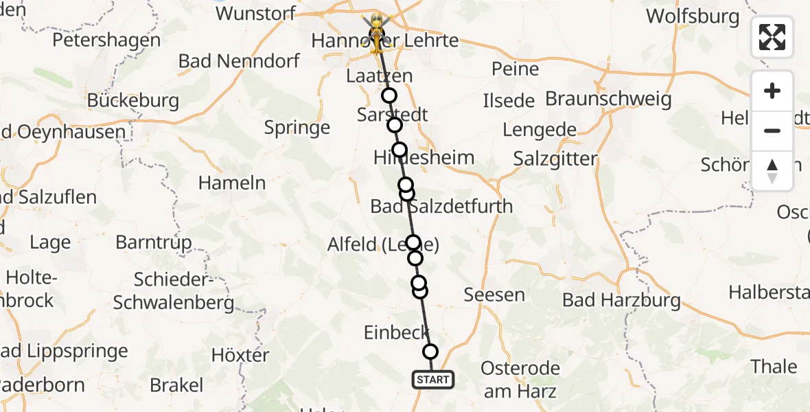 Flugroute Rettungshubschrauber Northeim - Hannover Luftrettung Hubschrauberlandeplatz (Christoph 4), 29 April 2026, 09:51
