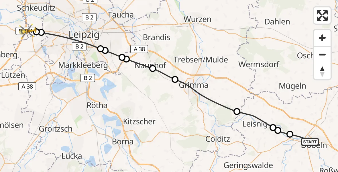 Flugroute Rettungshubschrauber Döbeln - Schkeuditz, 29 April 2026, 09:54