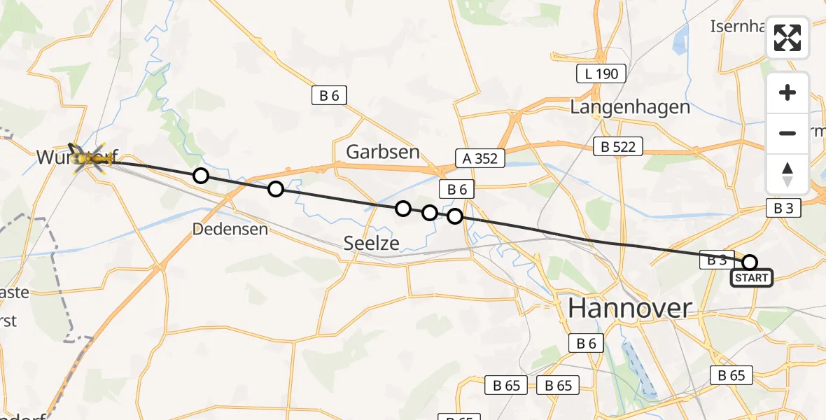 Flugroute Rettungshubschrauber Hannover Luftrettung Hubschrauberlandeplatz (Christoph 4) - Wunstorf, 29 April 2026, 09:55