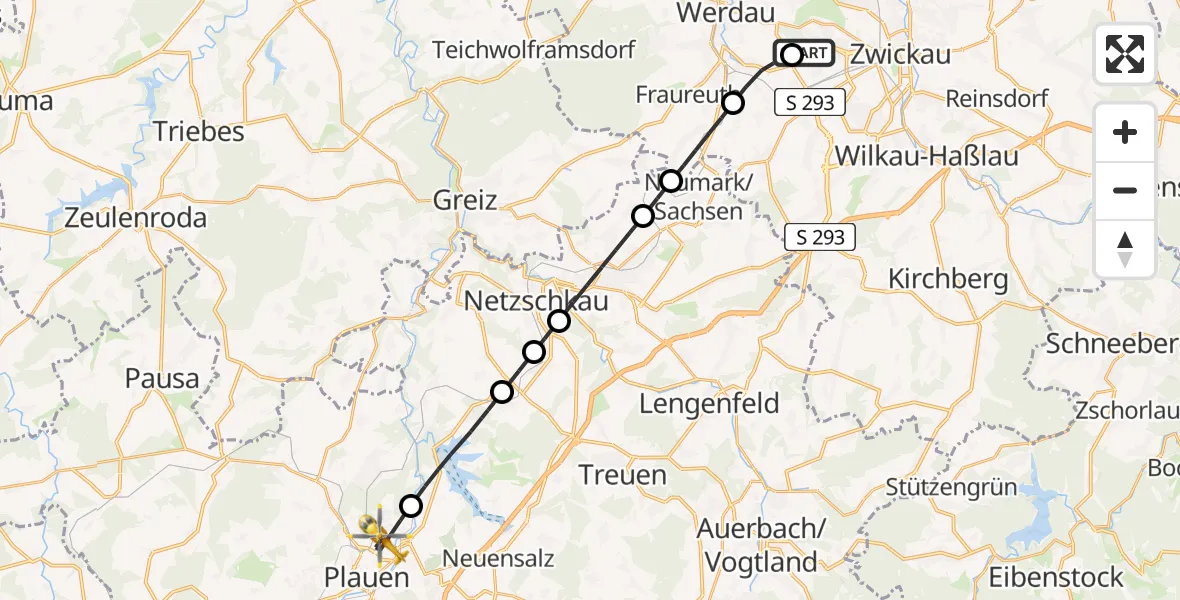 Flugroute Rettungshubschrauber ADAC Air Rescue Station Zwickau Hubschrauberlandeplatz - Plauen, 29 April 2026, 09:55