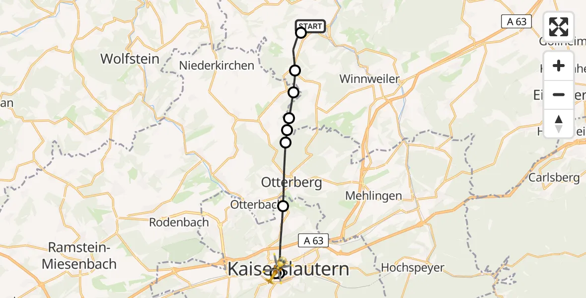 Flugroute Rettungshubschrauber Imsweiler UL - Westpfalz Hospital Kaiserslautern, 29 April 2026, 09:57