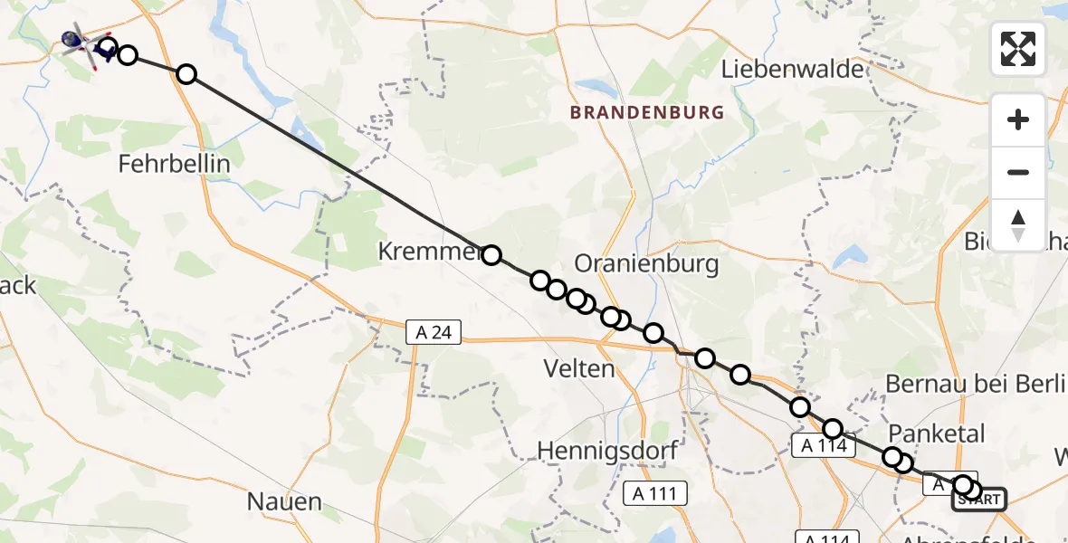 Flugroute Polizeihubschrauber Ahrensfelde - Temnitztal, 29 April 2026, 09:57