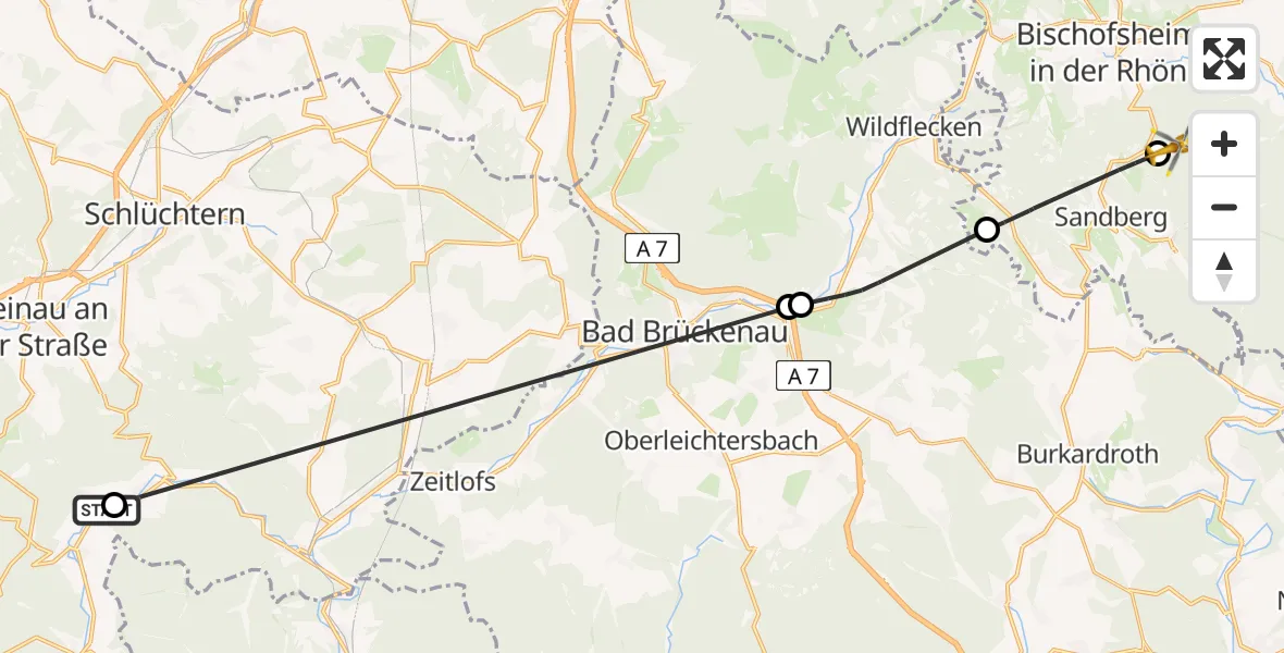 Flugroute Ambulanzhubschrauber Bad Soden-Salmünster - Burgwallbacher Forst, 29 April 2026, 09:57