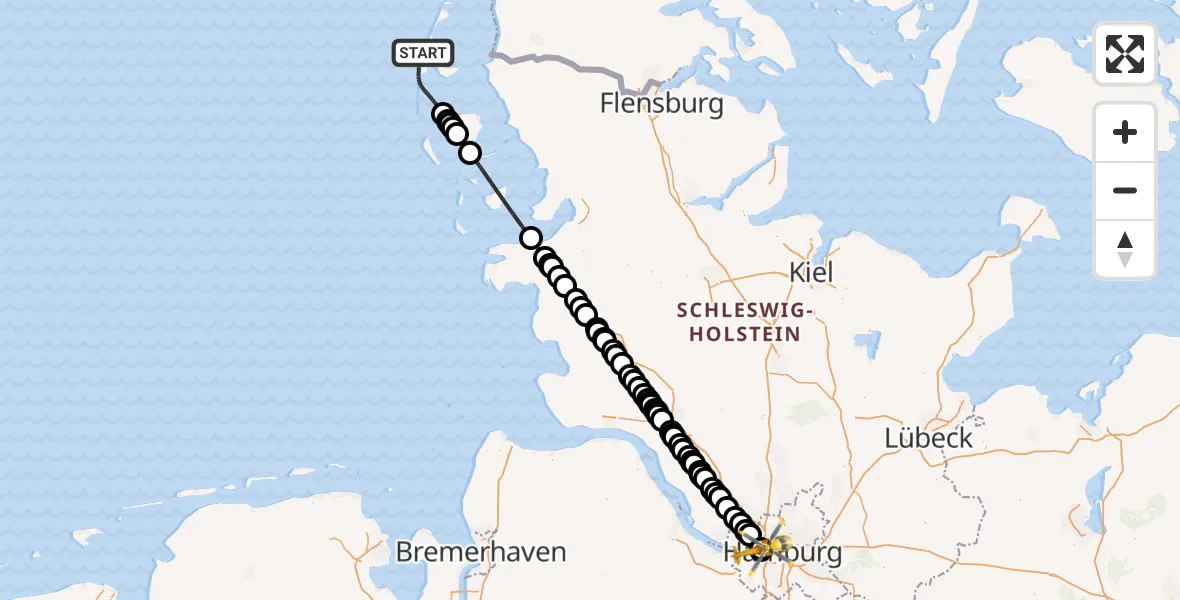 Flugroute Rettungshubschrauber Sylt - Asklepios Hospital Altona, 29 April 2026, 09:58