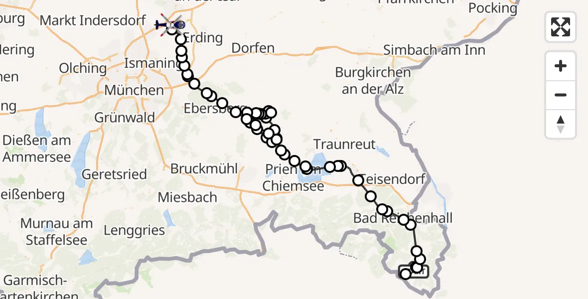 Flugroute Polizeihubschrauber Schönau a.Königssee - München Flughafen, 29 April 2026, 10:03