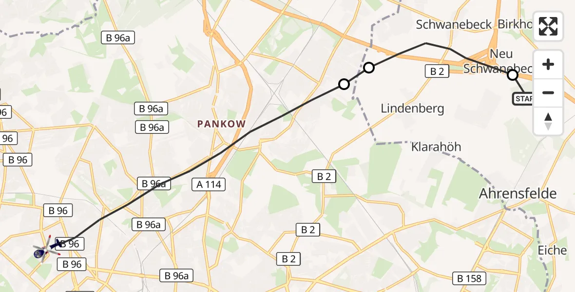 Flugroute Polizeihubschrauber Ahrensfelde - Berlin, 29 April 2026, 10:05