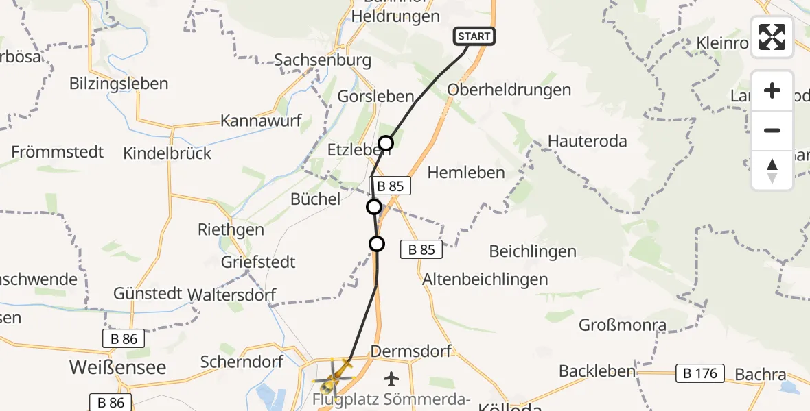 Flugroute Rettungshubschrauber An der Schmücke - Sömmerda, 29 April 2026, 10:07