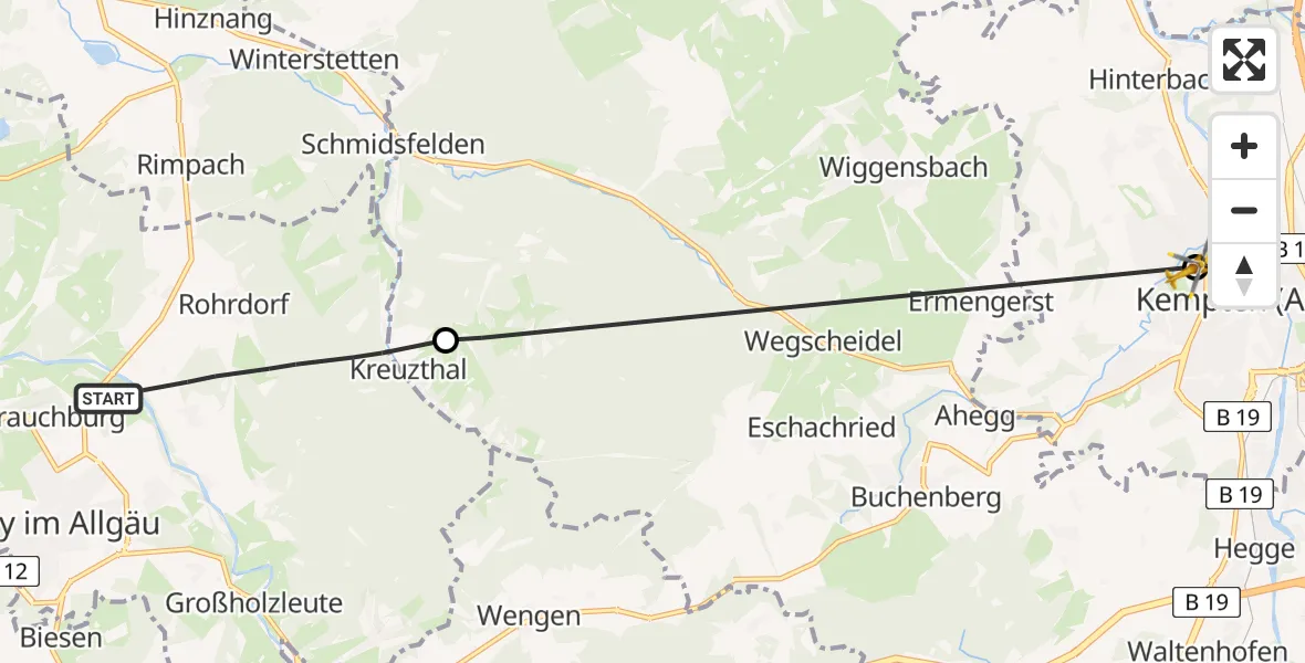 Flugroute Rettungshubschrauber Isny im Allgäu - Kempten (Allgäu), 29 April 2026, 10:08