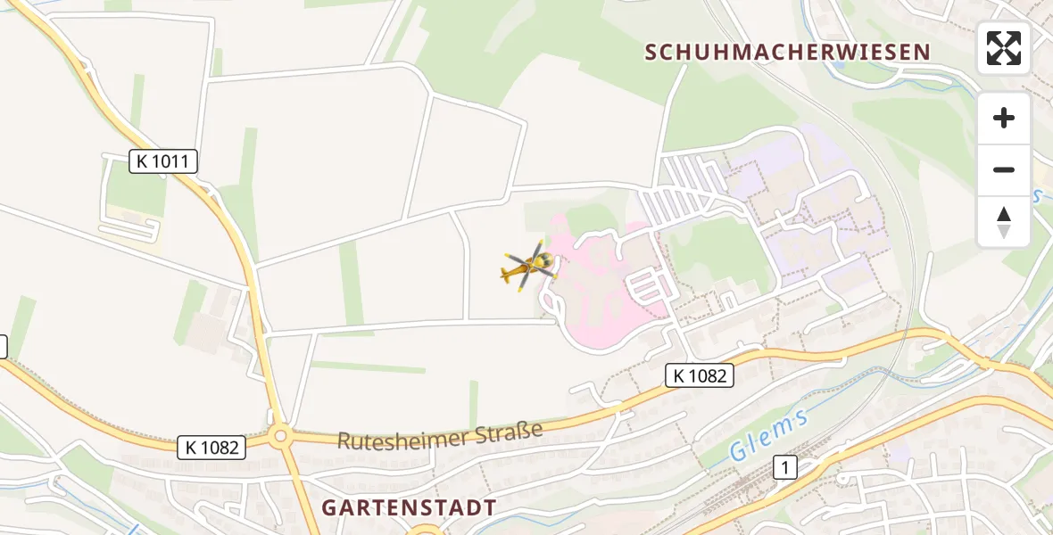 Flugroute Rettungshubschrauber Leonberg Hospital - Leonberg Hospital, 29 April 2026, 10:14