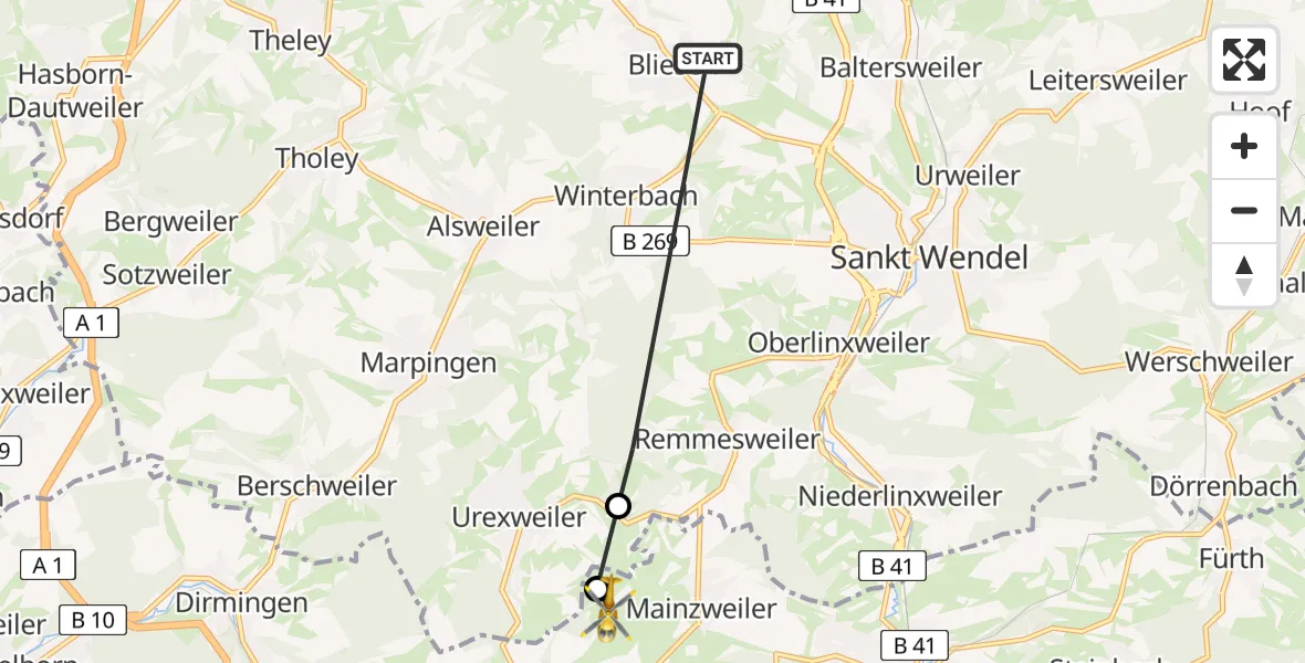 Flugroute Rettungshubschrauber St. Wendel - Ottweiler, 29 April 2026, 10:14