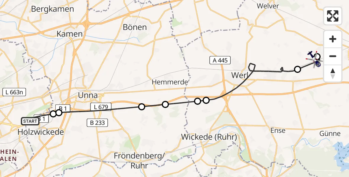 Flugroute Polizeihubschrauber Dortmund Flughafen - Welver, 29 April 2026, 10:16