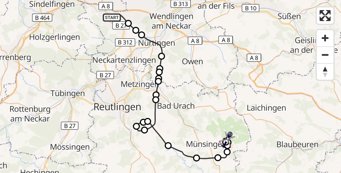 Flugroute Polizeihubschrauber Flughafen Stuttgart - Gutsbezirk Münsingen, 29 April 2026, 10:18