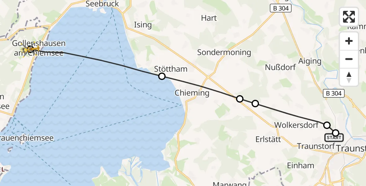 Flugroute Rettungshubschrauber Traunstein Hospital - Gstadt a.Chiemsee, 29 April 2026, 10:21