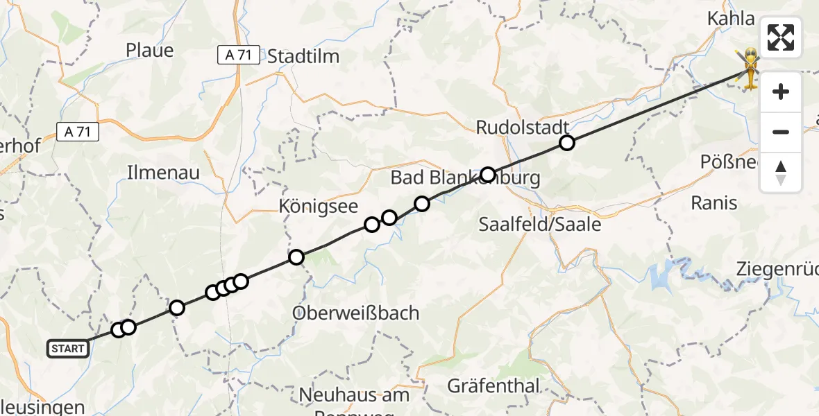 Flugroute Ambulanzhubschrauber Schleusingen - Hummelshain, 29 April 2026, 10:27