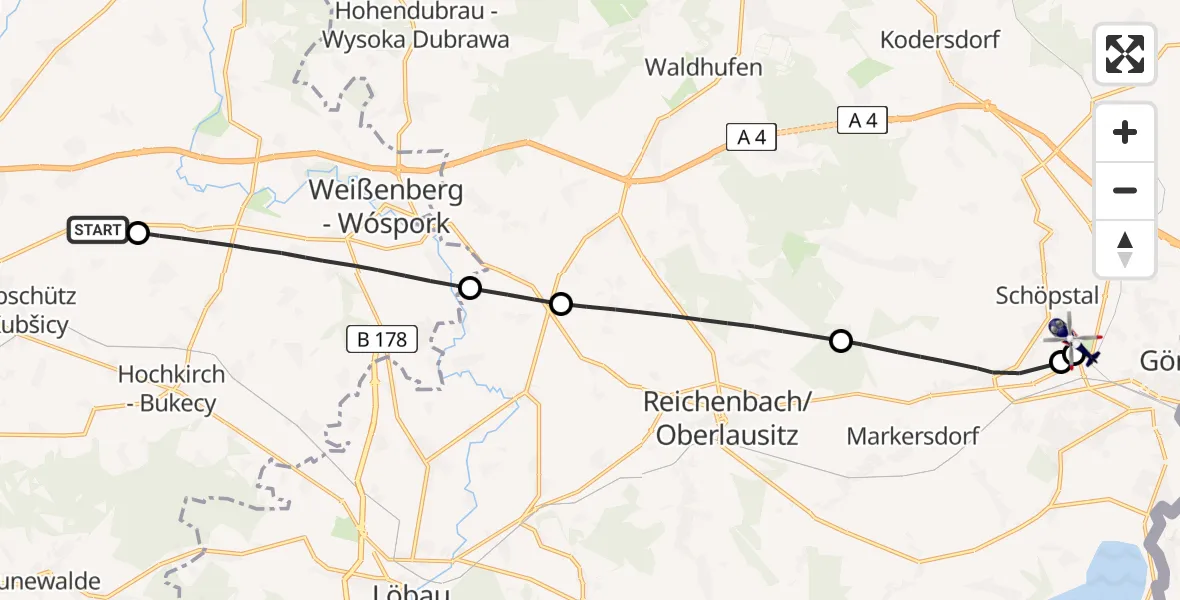 Flugroute Polizeihubschrauber Kubschütz - Görlitz Flugplatz, 29 April 2026, 10:30
