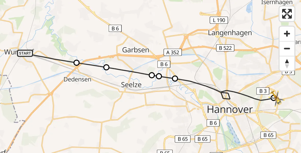 Flugroute Rettungshubschrauber Wunstorf - Hannover Luftrettung Hubschrauberlandeplatz (Christoph 4), 29 April 2026, 10:32