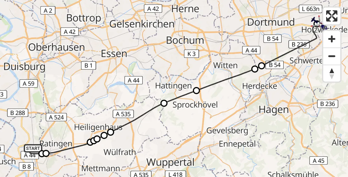Flugroute Polizeihubschrauber Düsseldorf Flughafen - Dortmund Flughafen, 29 April 2026, 10:42