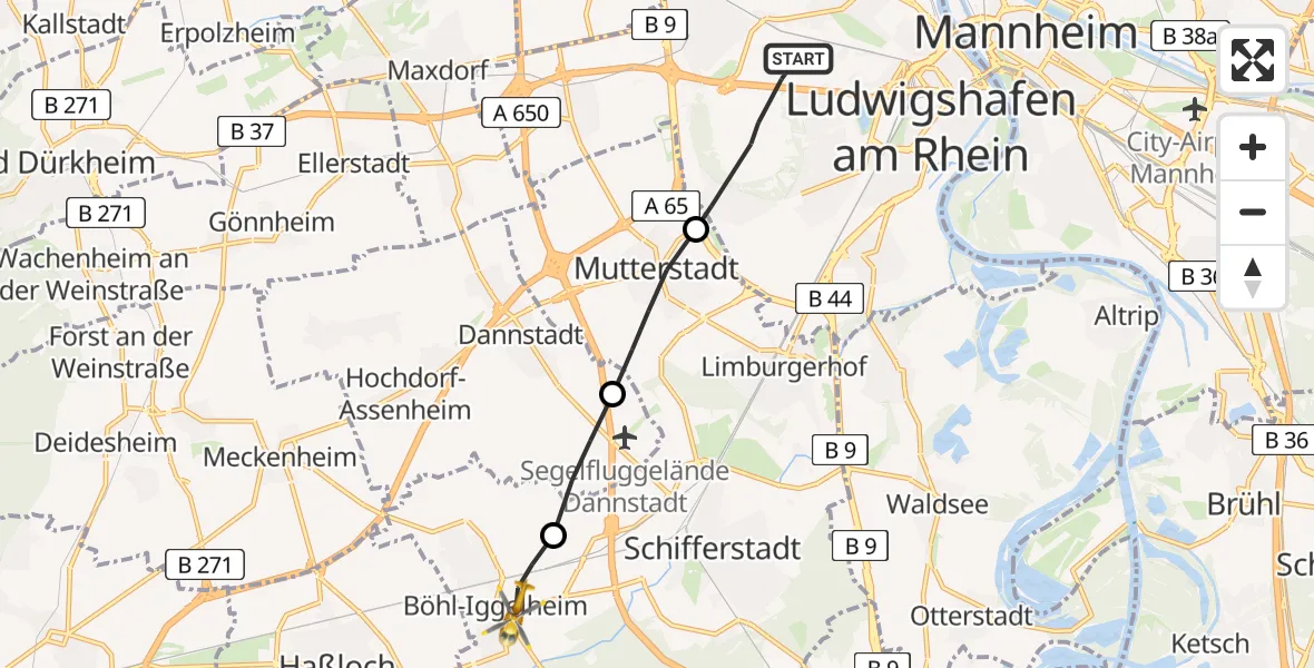 Flugroute Rettungshubschrauber Ludwigshafen am Rhein - Böhl-Iggelheim, 29 April 2026, 10:44