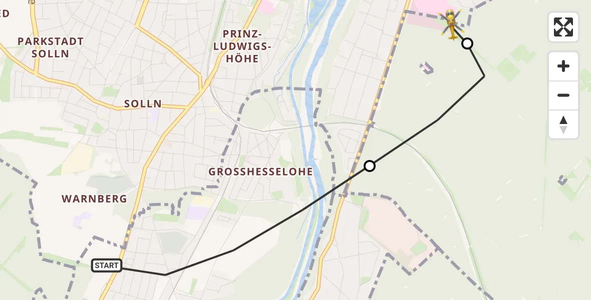 Flugroute Rettungshubschrauber Pullach i.Isartal - ADAC Air Rescue Center Hubschrauberlandeplatz (Christoph 1), 29 April 2026, 10:44