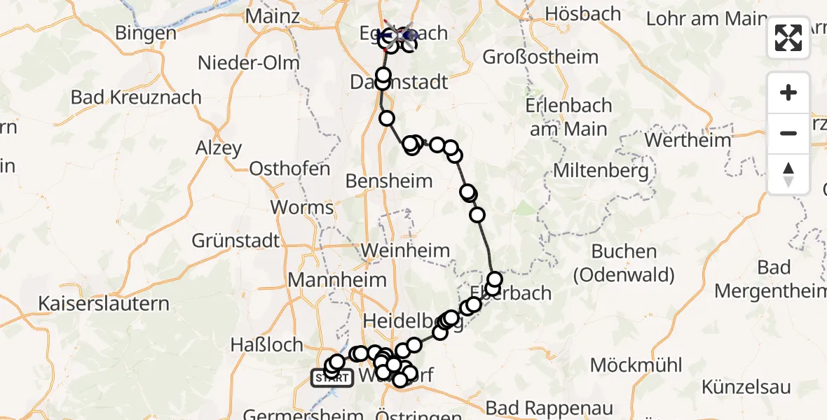 Flugroute Polizeihubschrauber Speyer Flugplatz - Flughafen Frankfurt-Egelsbach, 29 April 2026, 10:45