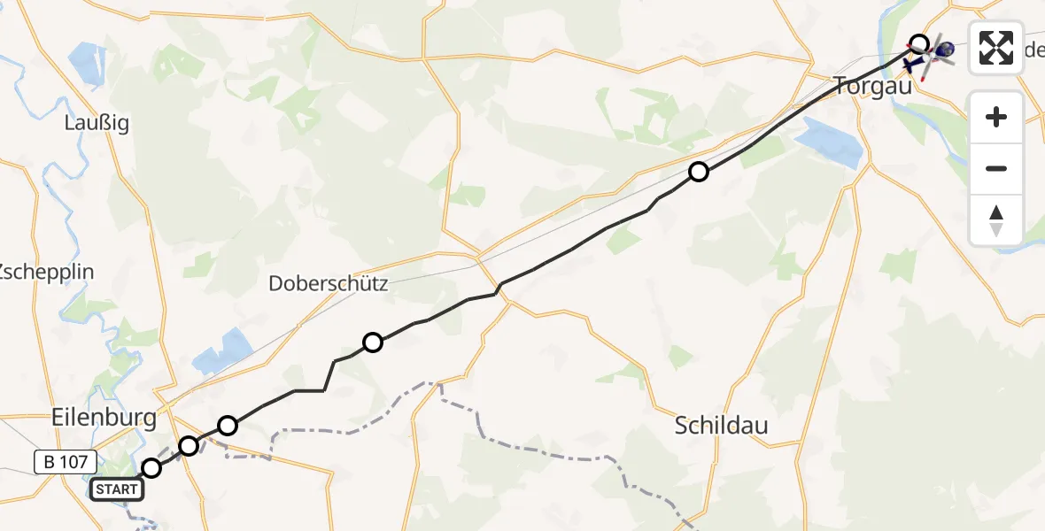 Flugroute Polizeihubschrauber Eilenburg - Beilrode, 29 April 2026, 10:49