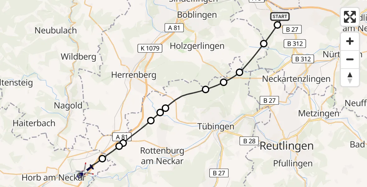Flugroute Polizeihubschrauber Flughafen Stuttgart - Eutingen im Gäu, 29 April 2026, 10:50