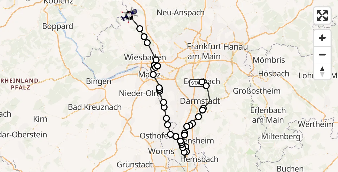 Flugroute Polizeihubschrauber Flughafen Frankfurt-Egelsbach - Hünfelden, 29 April 2026, 10:56