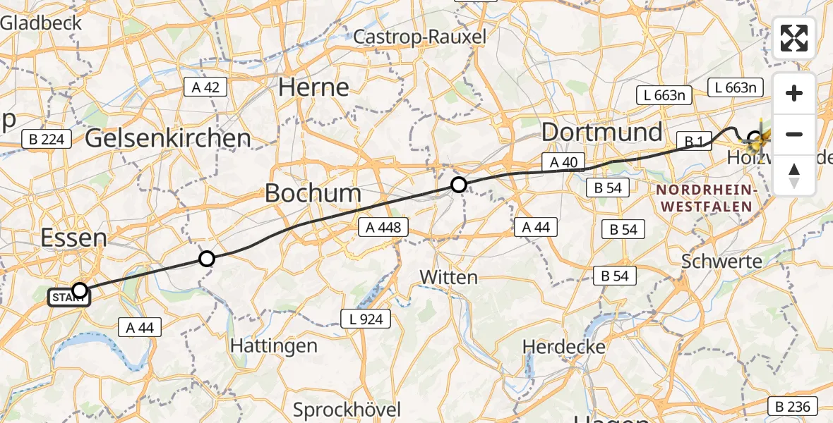 Flugroute Rettungshubschrauber Alfried Krupp Hospital - Dortmund Flughafen, 29 April 2026, 10:58