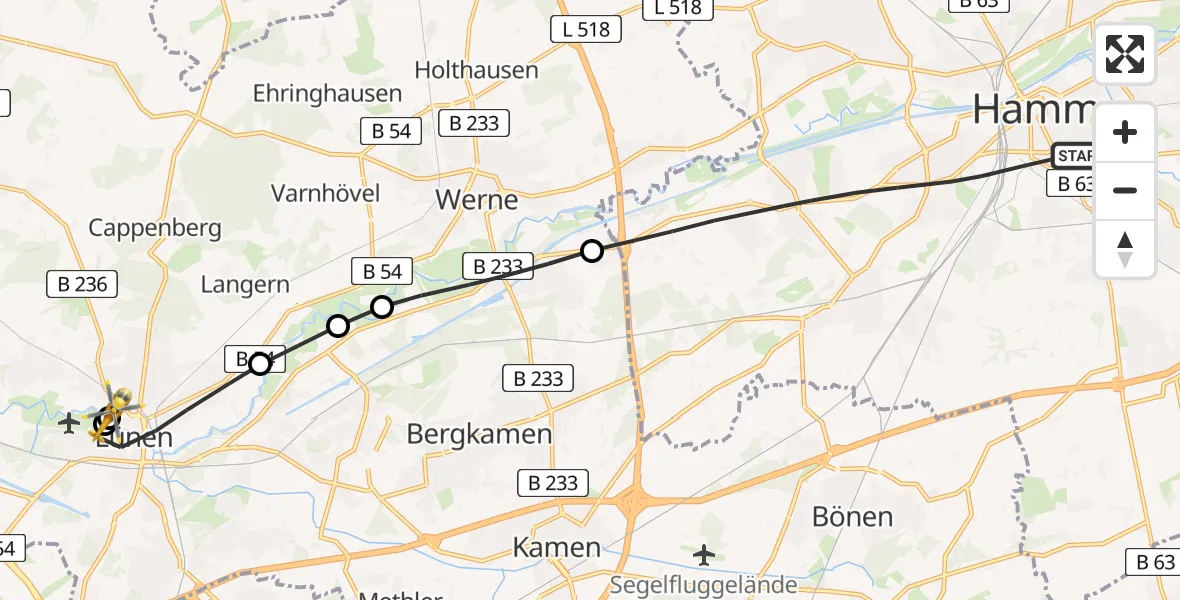 Flugroute Rettungshubschrauber Hamm - Sankt Marien Hospital, 29 April 2026, 10:58