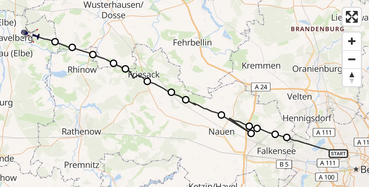 Flugroute Polizeihubschrauber Berlin - Havelberg, 29 April 2026, 11:03