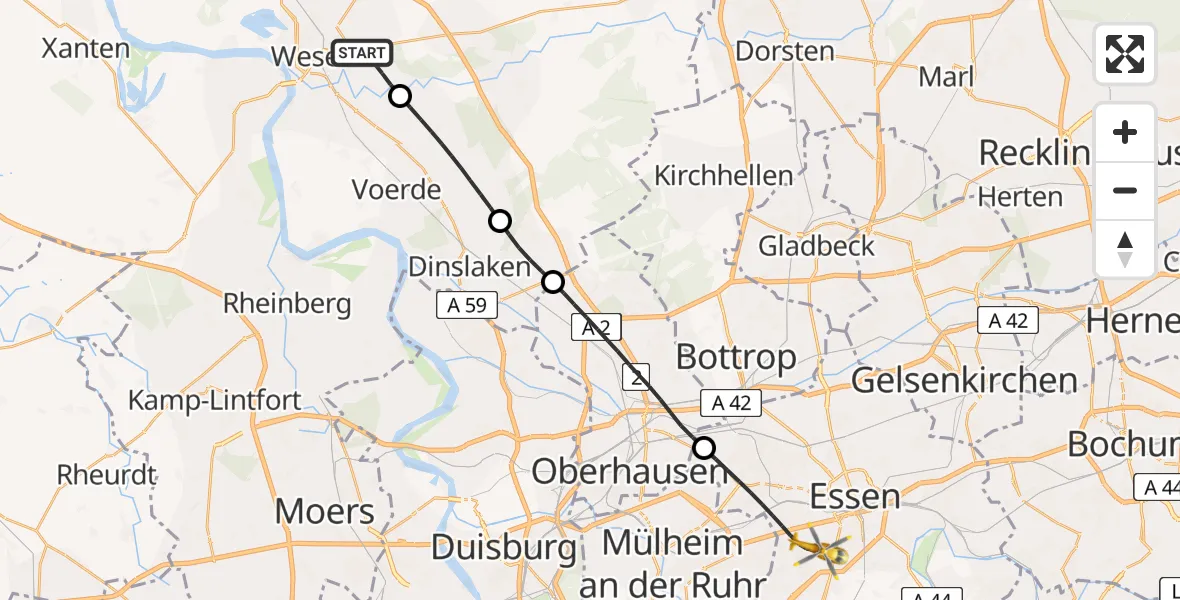 Flugroute Rettungshubschrauber Wesel - Essen, 29 April 2026, 11:08