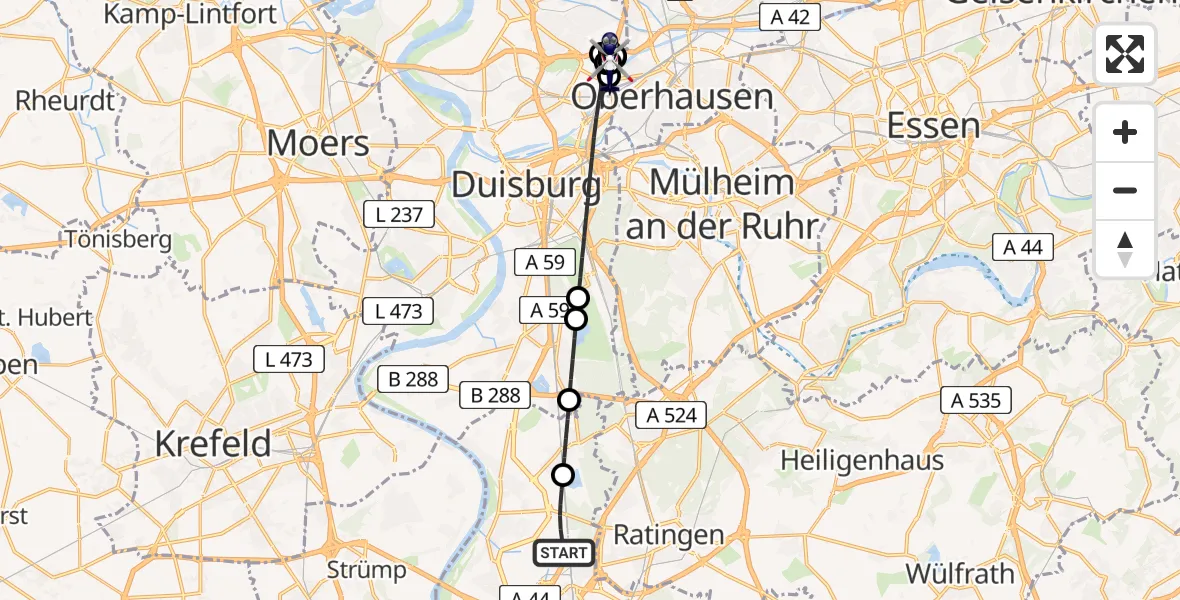 Flugroute Polizeihubschrauber Düsseldorf Flughafen - Oberhausen, 29 April 2026, 11:10
