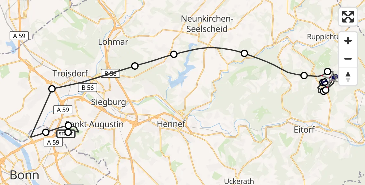 Flugroute Polizeihubschrauber Sankt Augustin - Windeck, 29 April 2026, 11:12
