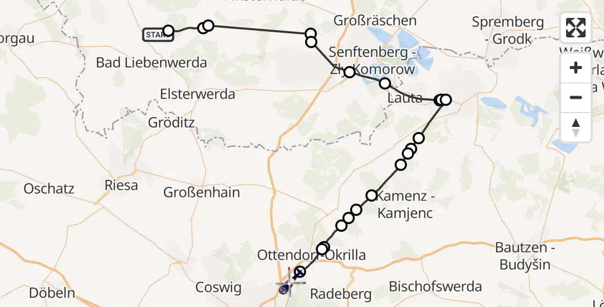 Flugroute Polizeihubschrauber Uebigau-Wahrenbrück - Dresden, 29 April 2026, 11:13