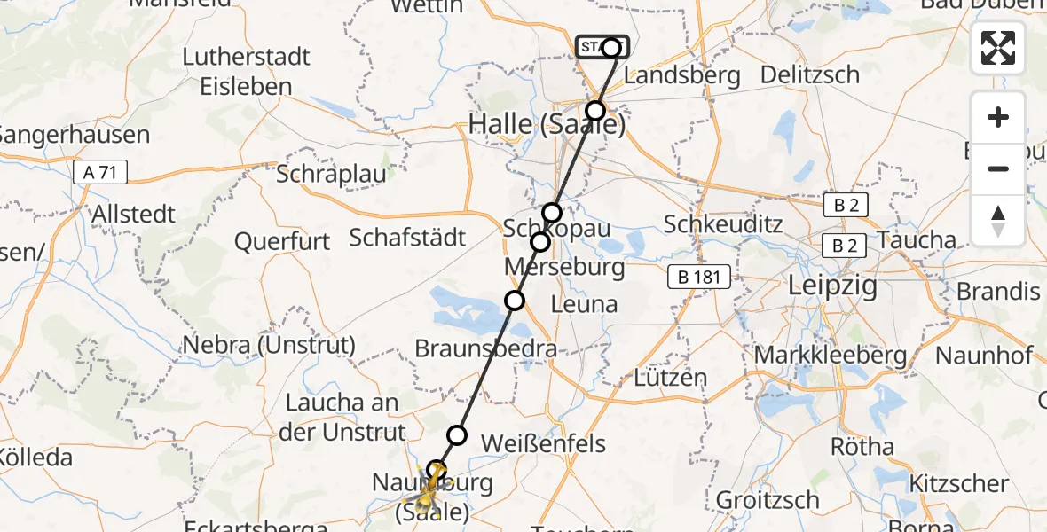 Flugroute Ambulanzhubschrauber Halle-Oppin Flugplatz - Naumburg (Saale), 29 April 2026, 11:14