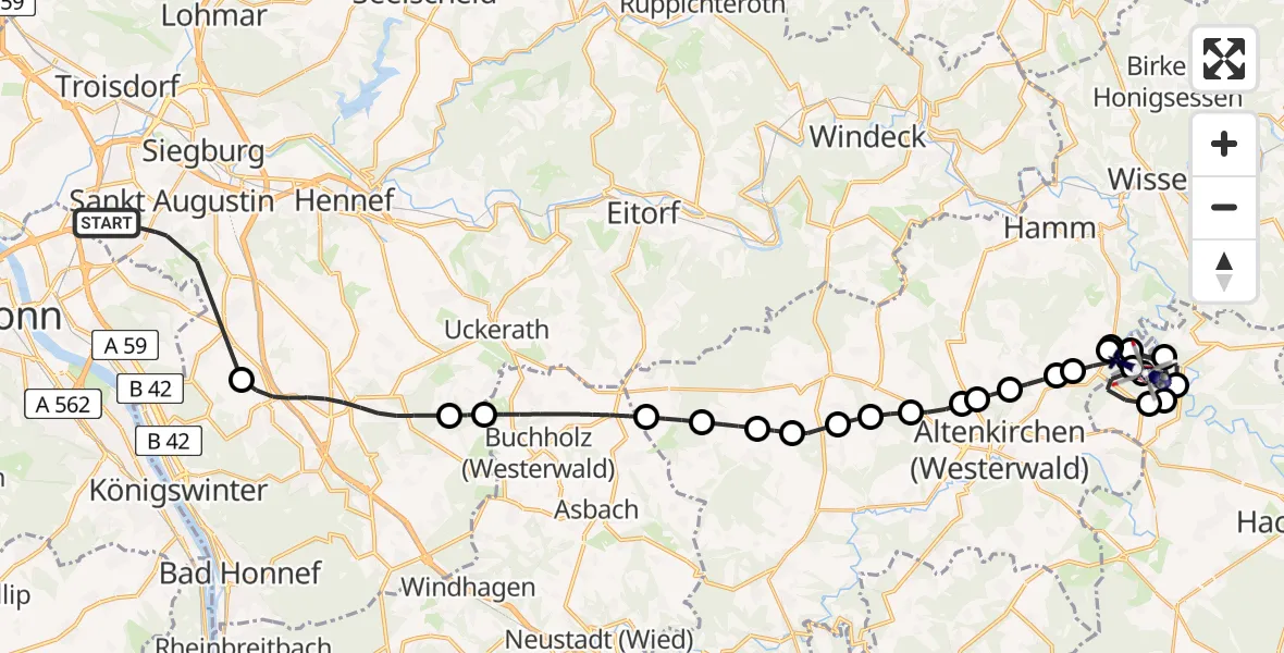 Flugroute Polizeihubschrauber Sankt Augustin - Stein-Wingert, 29 April 2026, 11:15