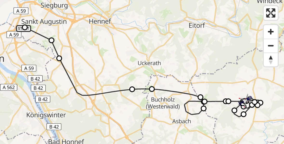 Flugroute Polizeihubschrauber Sankt Augustin - Kraam, 29 April 2026, 11:21