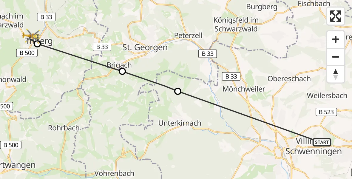 Flugroute Rettungshubschrauber DRF Air Rescue Station Villingen-Schwenningen Hubschrauberlandeplatz (Christoph 11) - Triberg im Schwarzwald, 29 April 2026, 11:22
