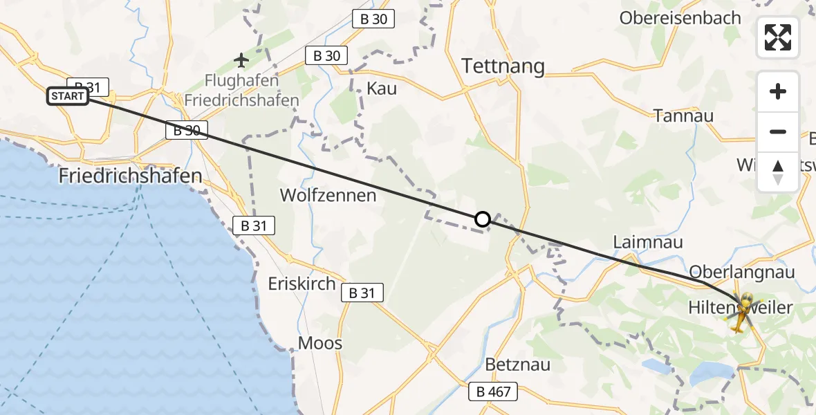 Flugroute Rettungshubschrauber Friedrichshafen - Tettnang, 29 April 2026, 11:26