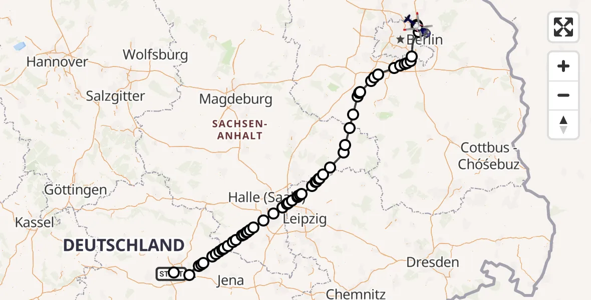 Flugroute Polizeihubschrauber Erfurt-Weimar Flughafen - Ahrensfelde Hubschrauberlandeplatz, 29 April 2026, 11:27