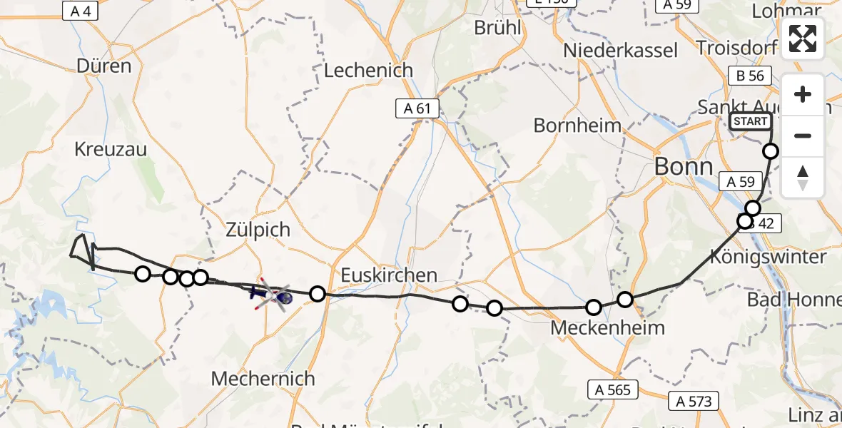 Flugroute Polizeihubschrauber Sankt Augustin - Zülpich, 29 April 2026, 11:34