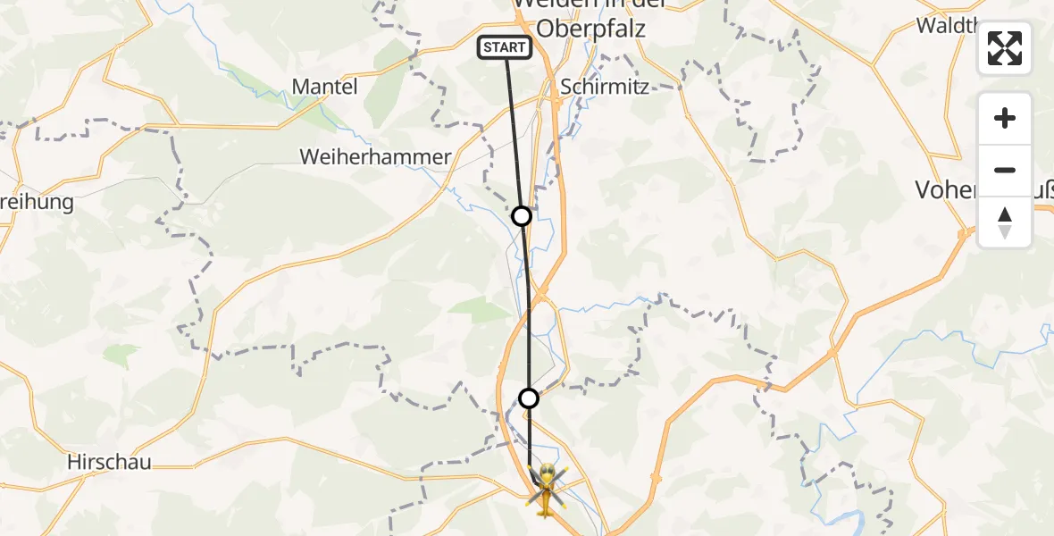 Flugroute Rettungshubschrauber Weiden i.d.OPf. - Wernberg-Köblitz, 29 April 2026, 11:35
