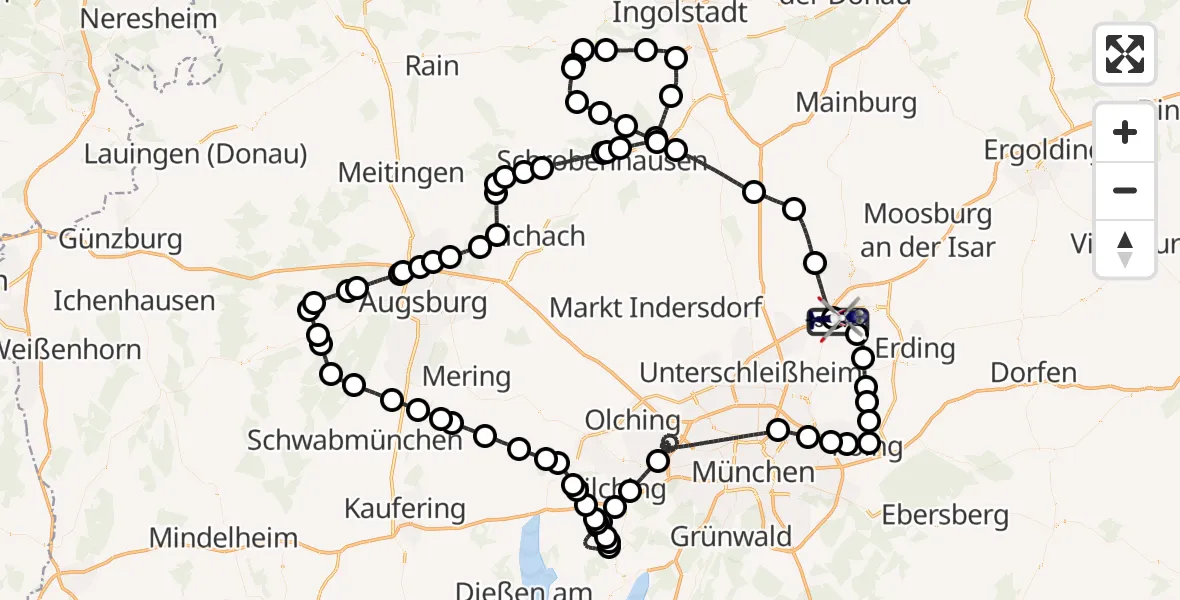Flugroute Polizeihubschrauber München Flughafen - Hallbergmoos, 29 April 2026, 11:38