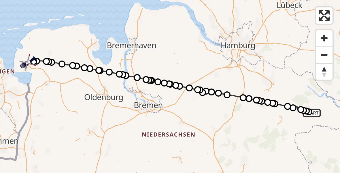 Flugroute Polizeihubschrauber Küsten - Hinte, 29 April 2026, 11:42