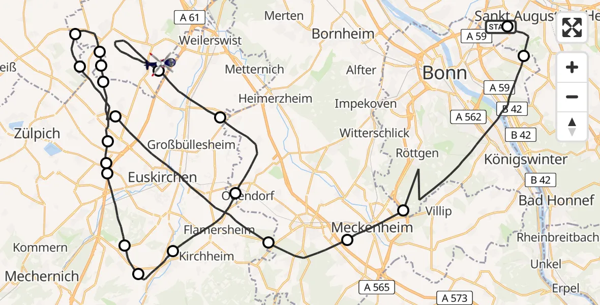 Flugroute Polizeihubschrauber Bonn-Hangelar Flugplatz - Erftstadt, 29 April 2026, 11:43