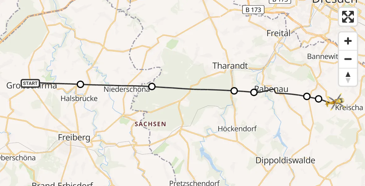 Flugroute Ambulanzhubschrauber Großschirma - Kreischa, 29 April 2026, 11:45