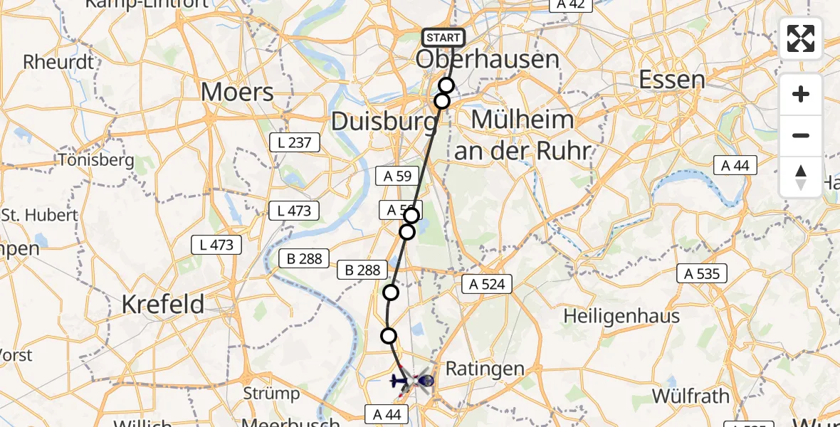 Flugroute Polizeihubschrauber Oberhausen - Düsseldorf Flughafen, 29 April 2026, 11:56