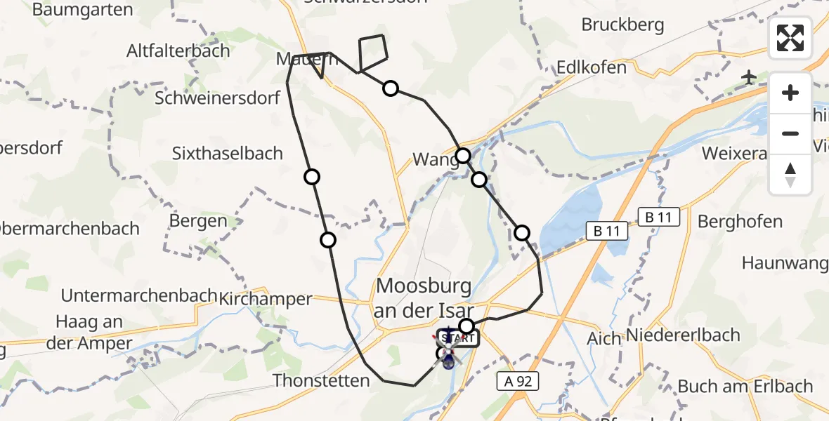 Flugroute Polizeihubschrauber Moosburg auf der Kippe Flugplatz - Moosburg auf der Kippe Flugplatz, 29 April 2026, 11:56